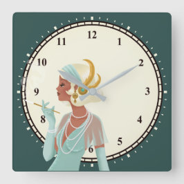  Glam 1920s Lady Minutes Numbers Turquoise Vierkante Klok