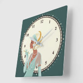  Glam 1920s Lady Minutes Numbers Turquoise Vierkante Klok (Hoek)