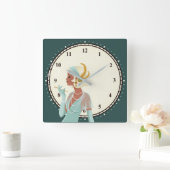  Glam 1920s Lady Minutes Numbers Turquoise Vierkante Klok (Huis)