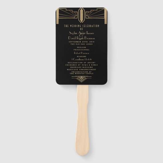Glam 20's Great Gatsby Art Deco Wedding Programme Handwaaier (Voorkant)