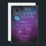 Glam 21e verjaardag decoratief script Paarse parti Kaart<br><div class="desc">Uw gasten zullen weten dat ze in voor een magische avond op uw 21e feest, met dit ontwerp met decoratieve blauwgroen faux glitter typografie voor de hoofdkop, en een mystieke paarse achtergrond en een beetje sprankeling rond de randen! De rest van de tekst kan gemakkelijk worden gepersonaliseerd. Als u nog...</div>