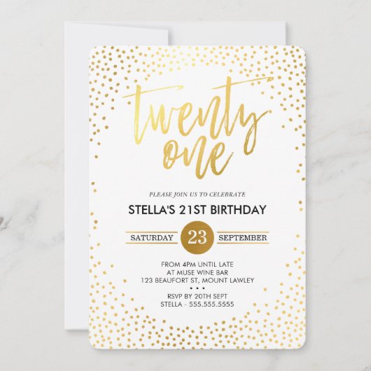 GLAM 21ST BIRTHDAY PARTY mini gouden confetti zwar Kaart (Voorkant)