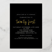 Glam 21st Birthday Party Script Black Real Folie Uitnodiging (Voorkant)