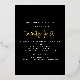 Glam 21st Birthday Party Script Black Real Folie Uitnodiging