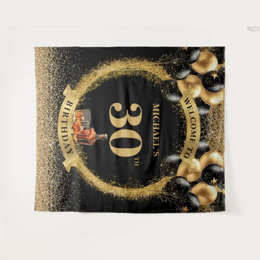 Glam 30e Man Verjaardag Whiskey Party Achtergrond Wandkleed (Voorkant (horizontaal))