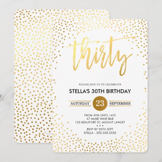 GLAM 30TH BIRTHDAY PARTY mini gouden confetti uitn Kaart (Voorkant / Achterkant)