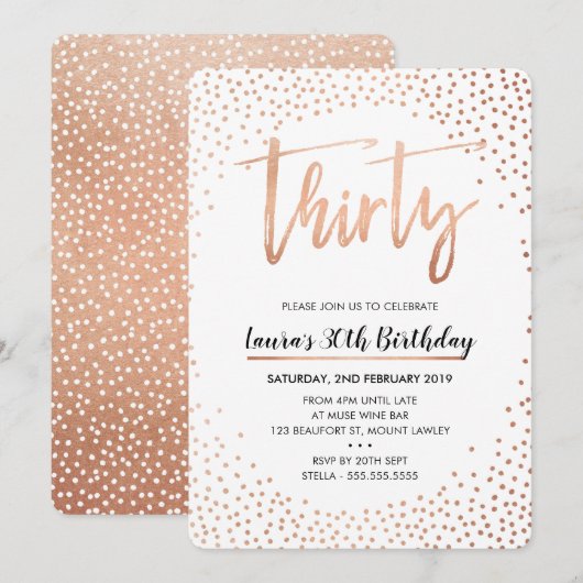 GLAM 30TH BIRTHDAY PARTY roos gouden confetti uitn Kaart (Voorkant / Achterkant)