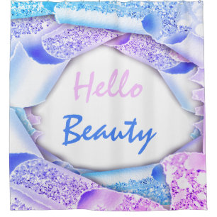 Glam 3D Lijst Blue Pink Glitter HALLO Girly Douchegordijn