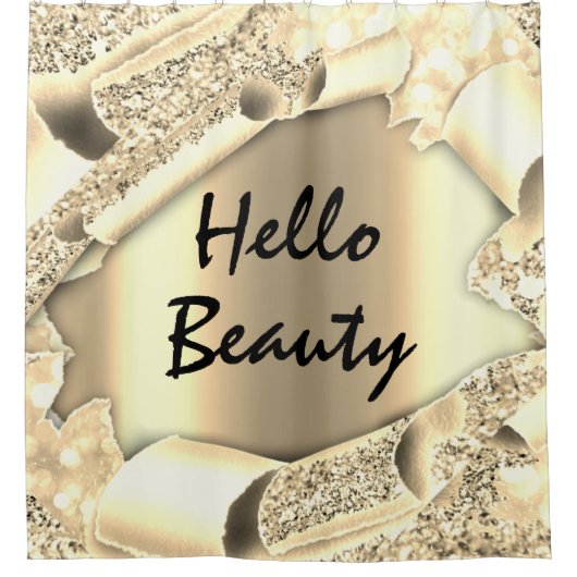 Glam 3D Lijst FAUX Gold SPARK HALLO Girly Douchegordijn (Voorkant)