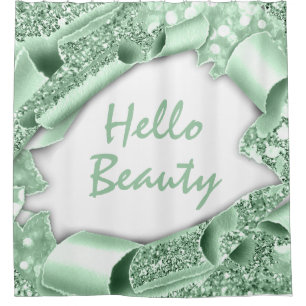 Glam 3D Lijst Mint GREEN GLITTER HALLO Girly Douchegordijn