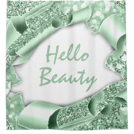 Glam 3D Lijst Mint GREEN GLITTER HALLO Girly Douchegordijn (Voorkant)