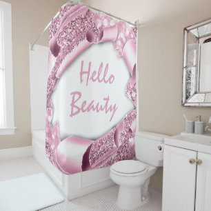 Glam 3D Roze Rose HALLO Girly Douchegordijn