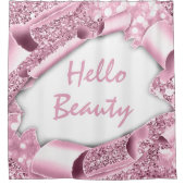 Glam 3D Roze Rose HALLO Girly Douchegordijn (Voorkant)
