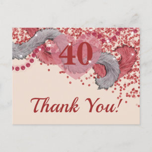 Glam 40e verjaardag Rood glitters en veren Dankjew Briefkaart