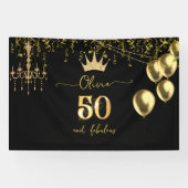 Glam 50 en Fabulous Gouden Zwarte Verjaardag Spandoek (Horizontaal)