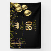 Glam 50 en Fabulous Gouden Zwarte Verjaardag Spandoek (Verticaal)