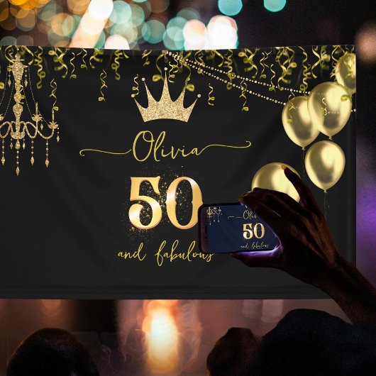 Glam 50 en Fabulous Gouden Zwarte Verjaardag Spandoek