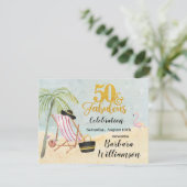 Glam 50 & Fabulous Beach Scene Party Kaart (Staand voorkant)