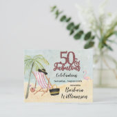 Glam 50 & Fabulous Beach Scene Party Kaart (Staand voorkant)