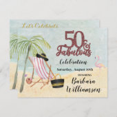 Glam 50 & Fabulous Beach Scene Party Kaart (Voorkant / Achterkant)