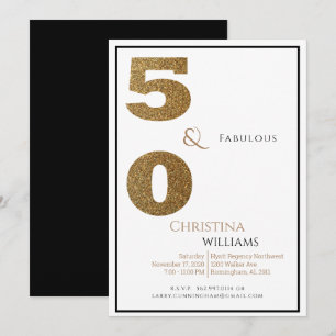 Glam 50 & Fabulous Black & Gold Birthday Kaart