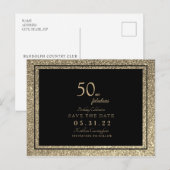 Glam 50 & Fabulous Gold Glitter Save the Date Post Briefkaart (Voorkant / Achterkant)