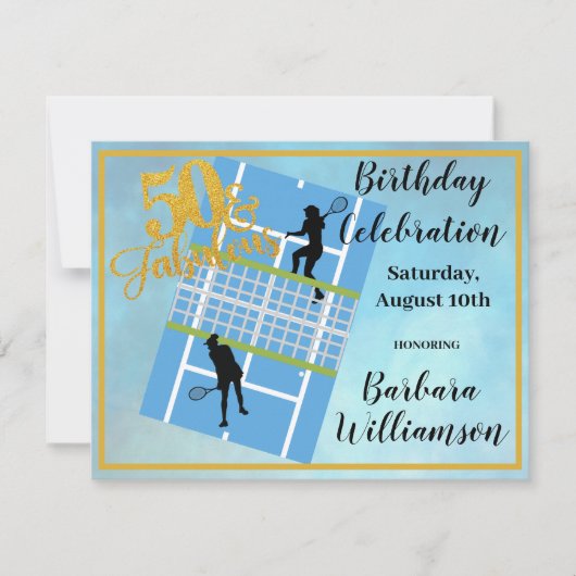 Glam 50 & Fabulous Tennis Scene Party Kaart (Voorkant)