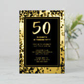 Glam 50e Zwart Gouden Verjaardag Foto Bold Luxe Folie Uitnodiging (Staand Voorkant)
