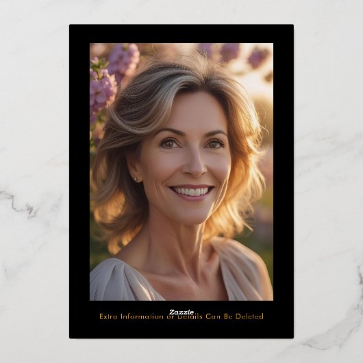 Glam 50e Zwart Gouden Verjaardag Foto Bold Luxe Folie Uitnodiging (Achterkant)