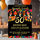 Glam 50ste verjaardag bash met chique party design kaart