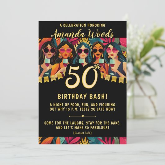 Glam 50ste verjaardag bash met chique party design kaart (Staand voorkant)