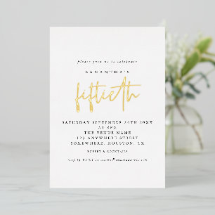 Glam 50ste verpartijscript wit Echt Folie Uitnodiging
