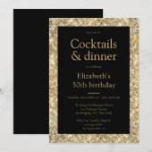 Glam 50th Birthday Black Gold Invitation Kaart (Voorkant / Achterkant)