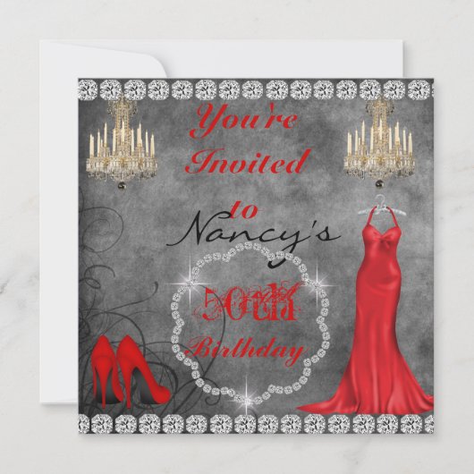 Glam 50th  Design BLING Birthday Invitation Kaart (Voorkant)