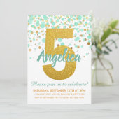 Glam 5e Verjaardagsmunt Groen Goud Glitter Confett Kaart (Staand voorkant)