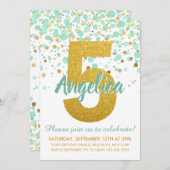 Glam 5e Verjaardagsmunt Groen Goud Glitter Confett Kaart (Voorkant / Achterkant)