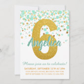 Glam 6e Verjaardagsmunt Groen Goud Glitter Confett Kaart (Voorkant)