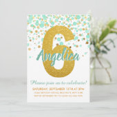 Glam 6e Verjaardagsmunt Groen Goud Glitter Confett Kaart (Staand voorkant)