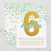 Glam 6e Verjaardagsmunt Groen Goud Glitter Confett Kaart (Voorkant / Achterkant)