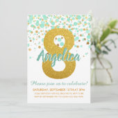 Glam 8th Verjaardagsmunt Groen Goud Glitter Confet Kaart (Staand voorkant)