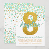 Glam 8th Verjaardagsmunt Groen Goud Glitter Confet Kaart (Voorkant / Achterkant)