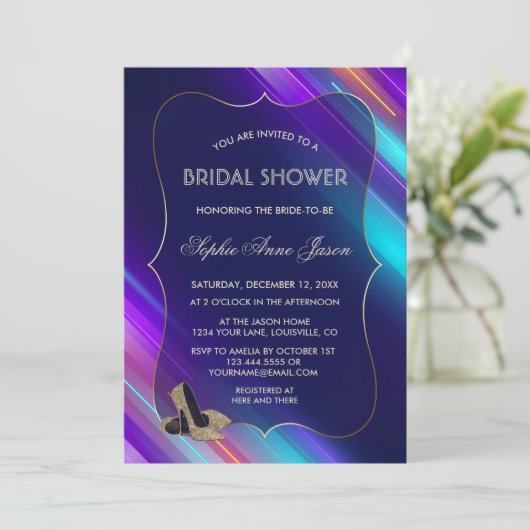 Glam Abstract Neon Paarse Blauw Goud Vrijgezellenf Kaart (Staand voorkant)