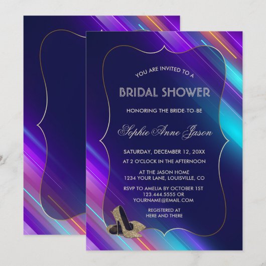 Glam Abstract Neon Paarse Blauw Goud Vrijgezellenf Kaart (Voorkant / Achterkant)