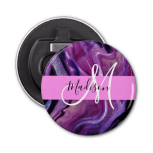 Glam Abstract Paars Shimmer Textielroze Monogram Button Flesopener