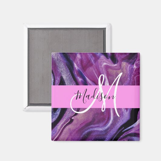 Glam Abstract Paars Shimmer Textielroze Monogram Magneet (Voorkant / Achterkant)