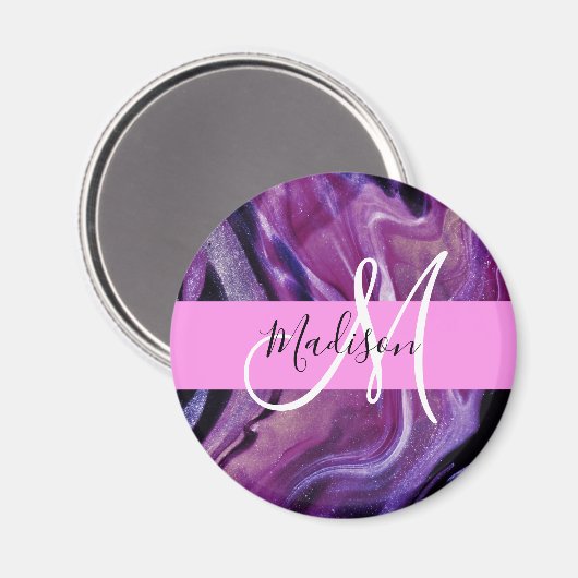 Glam Abstract Paars Shimmer Textielroze Monogram Magneet (Voorkant / Achterkant)