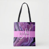 Glam Abstract Paars Shimmer Textielroze Monogram Tote Bag (Voorkant)