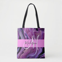 Glam Abstract Paars Shimmer Textielroze Monogram Tote Bag