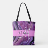 Glam Abstract Paars Shimmer Textielroze Monogram Tote Bag (Achterkant)