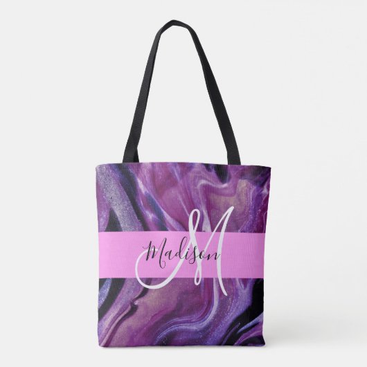 Glam Abstract Paars Shimmer Textielroze Monogram Tote Bag (Achterkant)